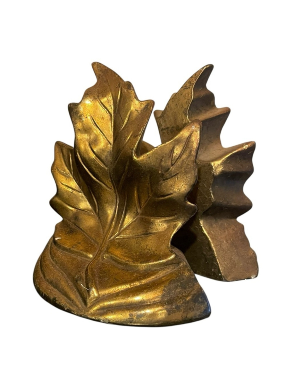 Vintage Brass Maple Leaf Bookends